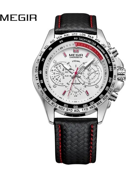 MGE5001 Megir 1010 Erkekler Sikke Kuvars Izle Üst Marka Chronograph Kol Saati Spor Aydınlık Deri Su Geçirmez Saat 3ATM Silikon Saatler (Yurt Dışından)