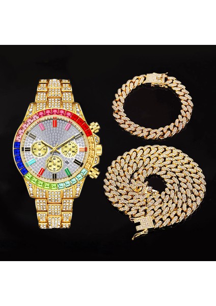 2 Kutu ile Lüks YUSA465 Sıcak Satış 3 Adet/takım Yeni Erkek Kuvars Saatler Küba Tarzı Bilezik Kolye Elmas Takı Seti Erkek Hediye Izle (Yurt Dışından) fiyatları