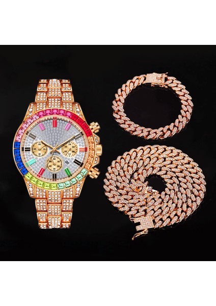 2 Kutu ile Lüks YUSA465 Sıcak Satış 3 Adet/takım Yeni Erkek Kuvars Saatler Küba Tarzı Bilezik Kolye Elmas Takı Seti Erkek Hediye Izle (Yurt Dışından) modelleri