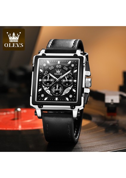 9919-1 Moda ve Günlük Olves 9919 Yüksek Kaliteli Kuvars Hareketi Deri Saat Kare Çok Fonksiyonlu Spor Kuvars Izle Aydınlık Erkek Izle (Yurt Dışından)