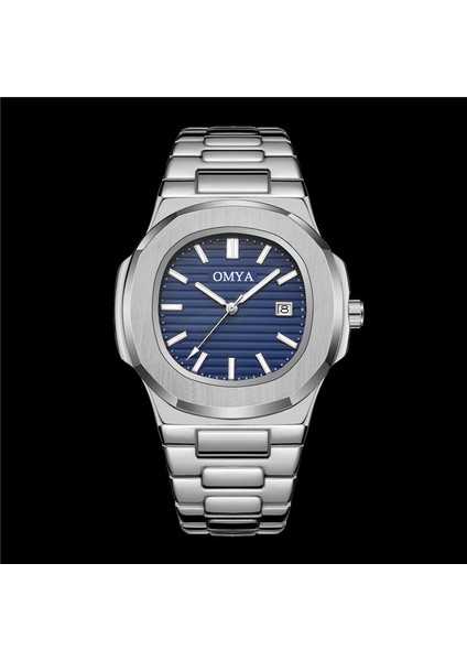 Gümüş-Mavi Moda Üst Marka Izle Adam Kare Yüz Erkekler Için Kuvars Saatler Çelik Bant Saatı Takvim ile Su Geçirmez Erkekler Için Izle (Yurt Dışından)