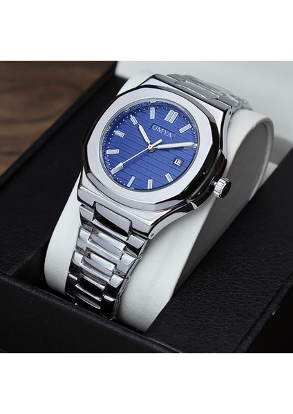 Gümüş-Mavi Moda Üst Marka Izle Adam Kare Yüz Erkekler Için Kuvars Saatler Çelik Bant Saatı Takvim ile Su Geçirmez Erkekler Için Izle (Yurt Dışından) modelleri