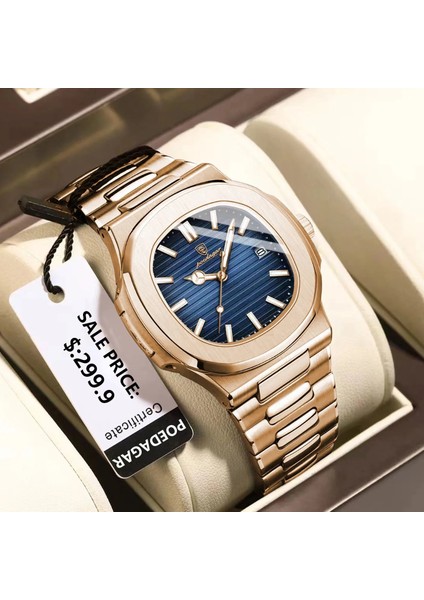 Deri - Siyah Moda Relojes Hombre Poedagar Lüks Erkek Saatler Iş Kol Saatleri Erkekler Için Çelik Kuvars Izle Su Geçirmez Tarih Kare Erkek Izle Rel (Yurt Dışından)