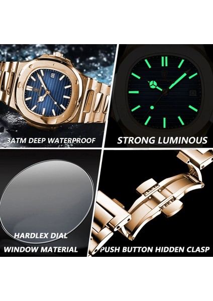 Deri - Siyah Moda Relojes Hombre Poedagar Lüks Erkek Saatler Iş Kol Saatleri Erkekler Için Çelik Kuvars Izle Su Geçirmez Tarih Kare Erkek Izle Rel (Yurt Dışından)