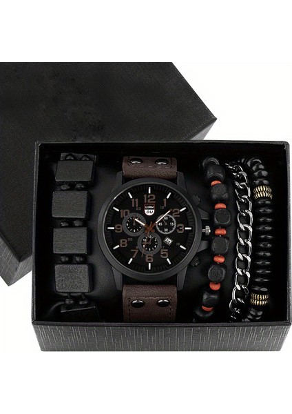 Stil 1 Lüks 5 Adet/takım Erkekler Moda Yuvarlak Işaretçi Kuvars Izle 4 Adet Bilezik Seti Montre Homme AW01 (Yurt Dışından) fiyatları
