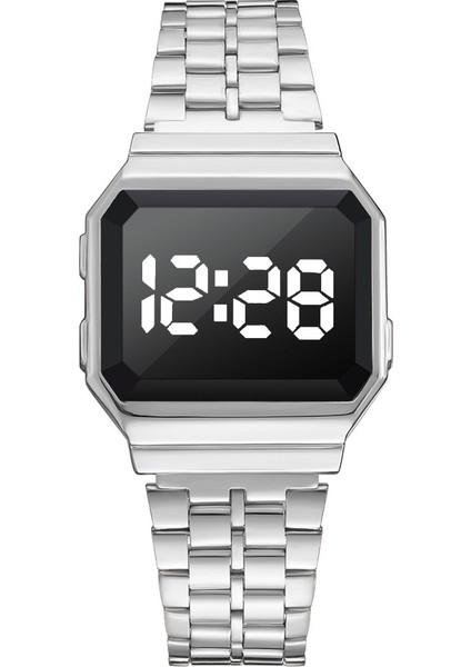 Gümüş Büyük Erkek ve Kadın Aynı Stil LED Elektronik Dokunmatik Ekran Kuvars Izle Moda Kişilik Bayanlar Izle Çelik Kemer Çift Izle (Yurt Dışından)