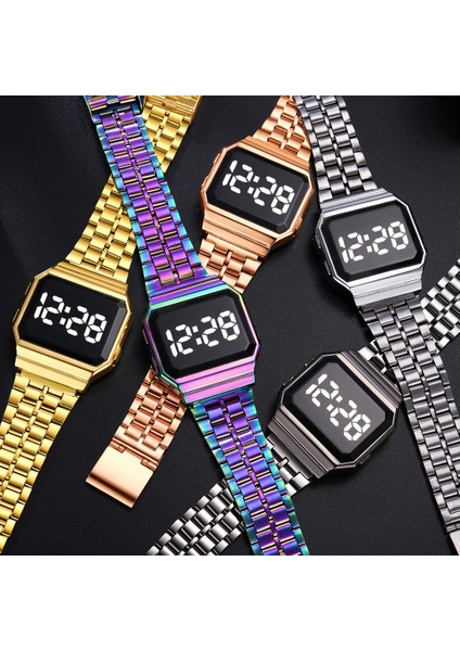 Gümüş Büyük Erkek ve Kadın Aynı Stil LED Elektronik Dokunmatik Ekran Kuvars Izle Moda Kişilik Bayanlar Izle Çelik Kemer Çift Izle (Yurt Dışından) modelleri