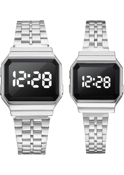 Gümüş Büyük Erkek ve Kadın Aynı Stil LED Elektronik Dokunmatik Ekran Kuvars Izle Moda Kişilik Bayanlar Izle Çelik Kemer Çift Izle (Yurt Dışından) fırsatları