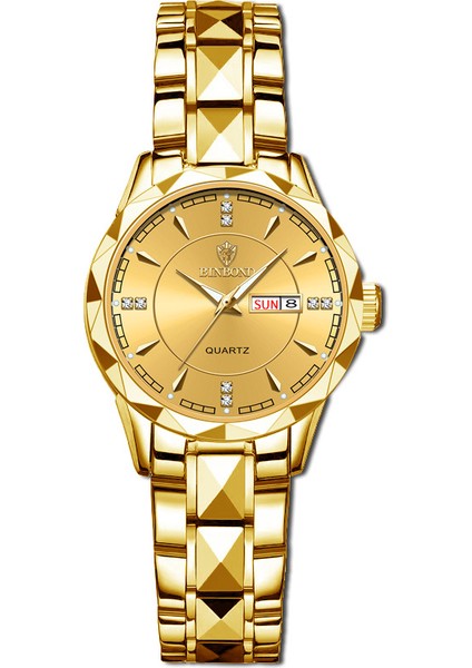 Kadın-Altın 1 Bin Bond B5552 Lüks Erkek Kadın Kuvars Izle Su Geçirmez Erkek Bilek Suya Dayanıklı Erkek Kadın Analog Kuvars Saatler (Yurt Dışından)