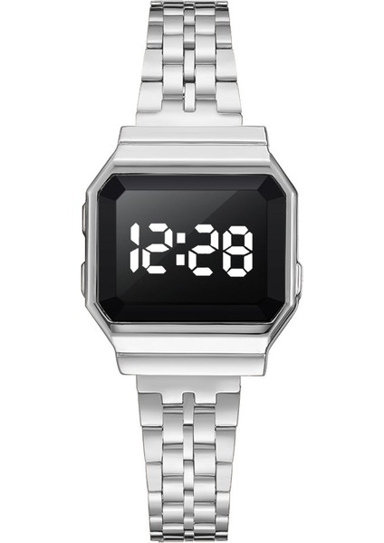 Gümüş Trompet Erkek ve Kadın Aynı Stil LED Elektronik Dokunmatik Ekran Kuvars Izle Moda Kişilik Bayanlar Izle Çelik Kemer Çift Izle (Yurt Dışından)