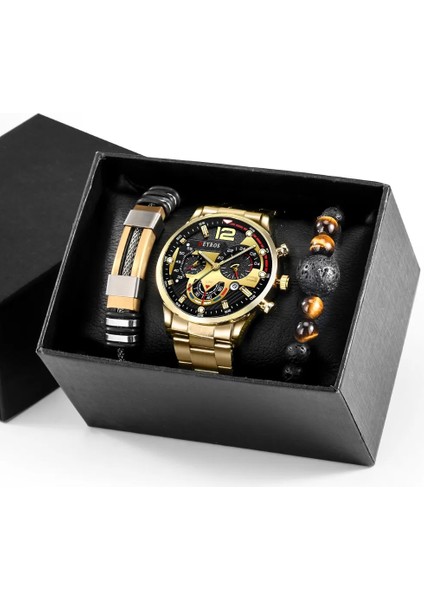 Stil 7 Lüks Moda Kuvars Saatler Bilezik Seti Kutusu ile FD058 Erkekler Için Spor Iş Saati Takvim Saatler Reloj Takı Setleri (Yurt Dışından) fiyatları