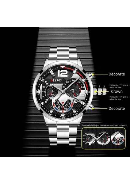 Stil 7 Lüks Moda Kuvars Saatler Bilezik Seti Kutusu ile FD058 Erkekler Için Spor Iş Saati Takvim Saatler Reloj Takı Setleri (Yurt Dışından) fırsatları