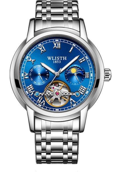 Gümüş + Altın Kayış Siyah Kadran Mekanik Saatler Kvc 42MM Sunmoon ve Yıldızlar Tasarım Kol Saati Özel Logo Oymak Su Geçirmez Izle Gerçek Küçük Üç Iğne Mekanik Saatler (Yurt Dışından) fiyatları