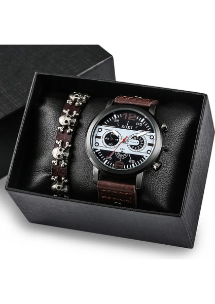 5 (Hediye Kutusu Mevcuttur) Lüks Yusa 320 Sıcak Satış Erkekler Kuvars Izle Hediye Seti Bilezik Seti Deri Kol Saatleri Moda Erkek Saatler Hediye Kutusu ile Erkek Çocuk Için (Yurt Dışından)