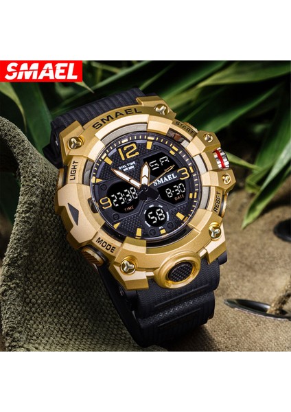 Siyah Smael 8008 2023 Yeni Model Erkek Spor Saatler Çift Ekran Bilek Izle Su Geçirmez Reloj Hombre LED Dijital Erkek Çocuk Spor Saat (Yurt Dışından)