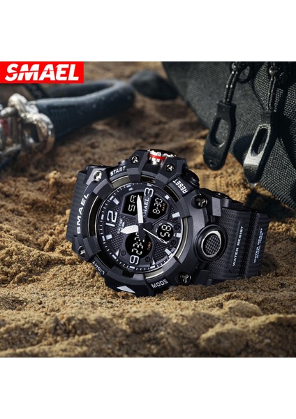 Siyah Smael 8008 2023 Yeni Model Erkek Spor Saatler Çift Ekran Bilek Izle Su Geçirmez Reloj Hombre LED Dijital Erkek Çocuk Spor Saat (Yurt Dışından)