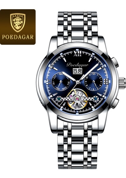 8051 Sl Bu S Mekanik Saat Poedagar Moda Lüks Su Geçirmez Erkek Izle Aydınlık Takvim Paslanmaz Çelik Erkek Mekanik Saat (Yurt Dışından)