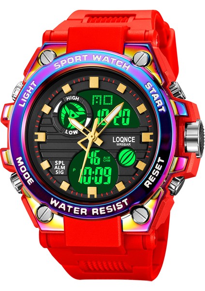 Renkli Kırmızı Spor Oem Loqnce Erkekler Dijital Saat S-Stil Spor Saatler Çift Ekran Su Geçirmez Elektronik Kol Saati Relogio Masculino (Yurt Dışından)