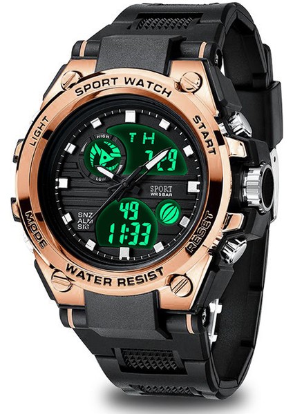 Gül Altın Çift Ekran 50AMT Su Geçirmez Kol Saati Saat Spor Izle Erkek Spor Izle LED Kuvars Erkekler S Şok (Yurt Dışından)
