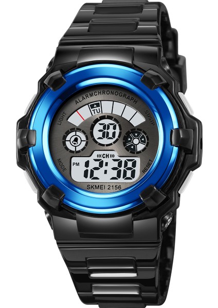 Siyah Mavi Çocuk Dijital Saat 2156 Skmei 2156 Gençler Spor Izle Erkek Kız LED Dijital Saat Çocuk Su Geçirmez 50 M (Yurt Dışından)