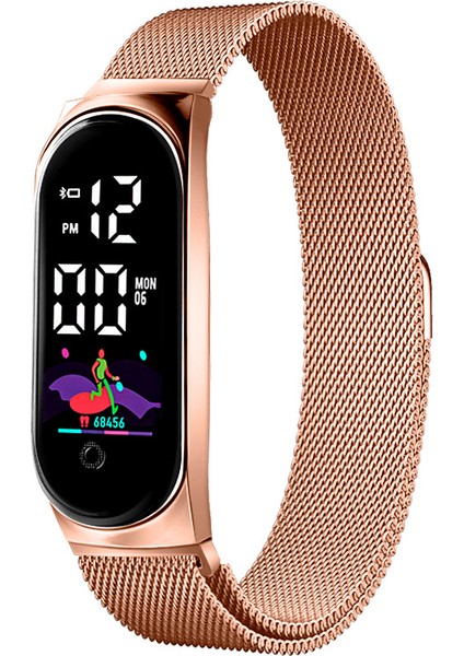 Gül Altın Sıcak Satış Moda Elbise Mi8 Metalik Bilezik Dokunmatik Ekran Dijital Saat Su Geçirmez Takı Tarihi LED Elektronik Saatler (Yurt Dışından)