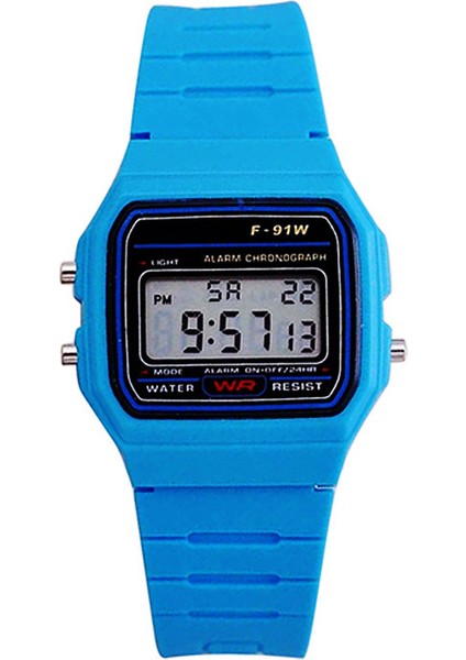 Gök Mavisi Spor Çok Fonksiyonlu Ultra-Ince Işıklı LED Çocuk Saatler Spor Elektronik Saat Çocuk Kız Öğrenciler Saat Kare F91W Izle (Yurt Dışından)