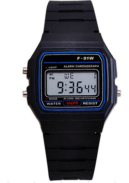 Gök Mavisi Spor Çok Fonksiyonlu Ultra-Ince Işıklı LED Çocuk Saatler Spor Elektronik Saat Çocuk Kız Öğrenciler Saat Kare F91W Izle (Yurt Dışından)