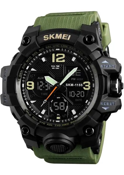 Stil 10 Skmei 1155B Atletik Saatler Sıcak Reçel Tangan Skmei 1155B Analog Dijital Saat Kamuflaj Yeşil Spor Erkek Kol Saati (Yurt Dışından)