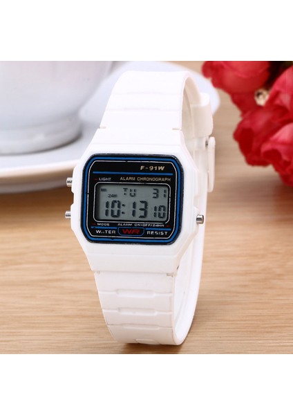 Beyaz Dijital F-91W Alarm Kronograf Tarzı Retro Klasik Dijital Kayış Saat Spor Çocuklar Için (Yurt Dışından)