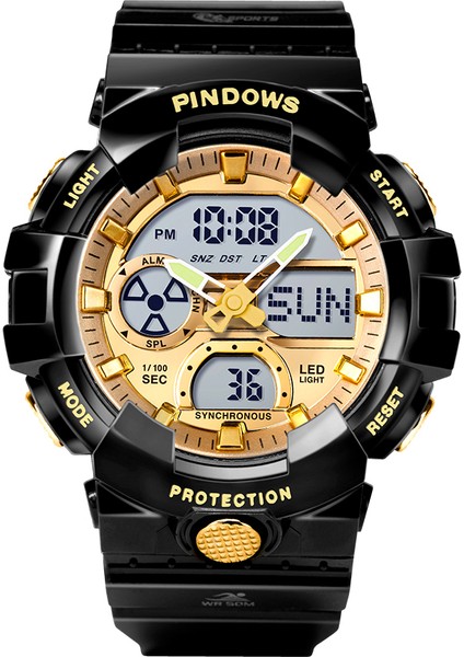 PDS-S9201-N3 Dijital Saat Pindows Yeni Tasarım Özel Logo Dijital 50M Su Geçirmez Büyük Kasa Klasik Kronograf Spor Erkekler Için Özel Analog Dijital Saatler (Yurt Dışından)