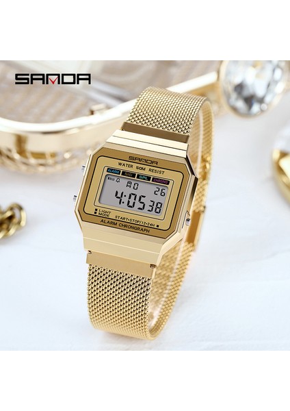 Altın Sanda 6017 Paslanmaz Çelik Dijital Saatler Kronograf Su Geçirmez Alarm Moda LED Ekran Kol Saati (Yurt Dışından) fırsatları