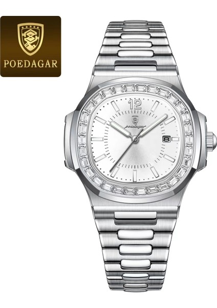 918 Sl Wh S Kuvars Izle Poedagar Lüks Erkekler Kuvars Izle Moda Kare Reloj Su Geçirmez Aydınlık Tarih Paslanmaz Çelik Saat Erkekler Için (Yurt Dışından)
