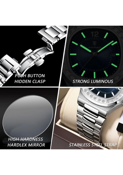 918 Sl Wh S Kuvars Izle Poedagar Lüks Erkekler Kuvars Izle Moda Kare Reloj Su Geçirmez Aydınlık Tarih Paslanmaz Çelik Saat Erkekler Için (Yurt Dışından)