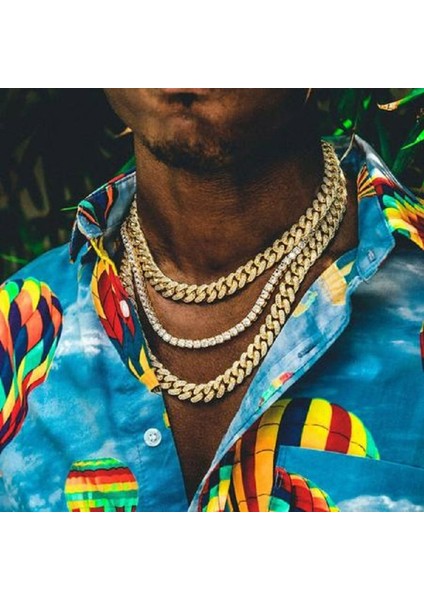 Gül Altın Kuvars Izle Bling Buzlu Out Büyük Ağır Küba Miami Link Zinciri Kolye Bilezik Izle Erkekler Için 3 Adet Set Hip Hop Takı (Yurt Dışından)
