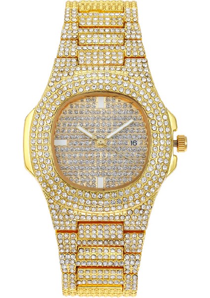 Gümüş Altın En Çok Satan Üst Marka Lüks Bling Kuvars Kare Erkek Saat Relojes Hip Hop Altın Tam Elmas Buzlu Out Izle (Yurt Dışından)
