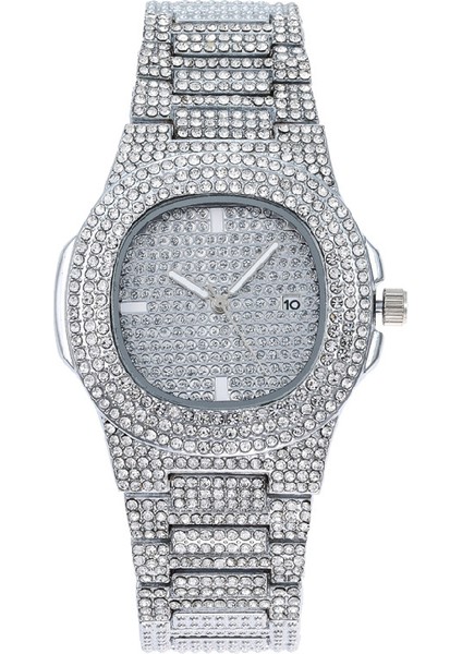 Gümüş Altın En Çok Satan Üst Marka Lüks Bling Kuvars Kare Erkek Saat Relojes Hip Hop Altın Tam Elmas Buzlu Out Izle (Yurt Dışından)