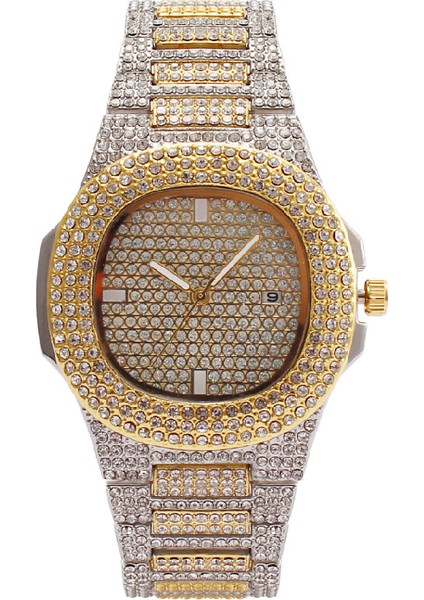 Gümüş Altın En Çok Satan Üst Marka Lüks Bling Kuvars Kare Erkek Saat Relojes Hip Hop Altın Tam Elmas Buzlu Out Izle (Yurt Dışından)