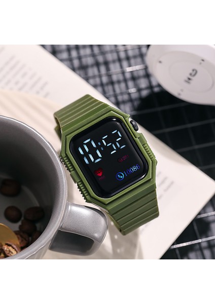 Yeşil Spor Dijital Saat Kol Saati Horloge Basit LED Dijital Saatler Dijital Orijinal Büyük Yüz Su Geçirmez Kadın Erkek Plastik (Yurt Dışından)