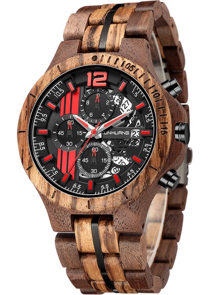 KUN1104 Kunhuang 1023 Hollow Takvim Kadran Erkek Kuvars Izle Fonksiyonel Chrono Lüks Ahşap Bilek Saatler (Yurt Dışından)