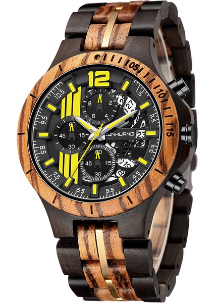 KUN1104 Kunhuang 1023 Hollow Takvim Kadran Erkek Kuvars Izle Fonksiyonel Chrono Lüks Ahşap Bilek Saatler (Yurt Dışından)