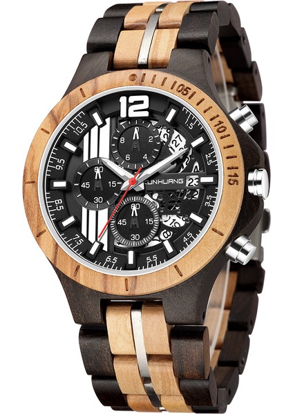 KUN1104 Kunhuang 1023 Hollow Takvim Kadran Erkek Kuvars Izle Fonksiyonel Chrono Lüks Ahşap Bilek Saatler (Yurt Dışından)