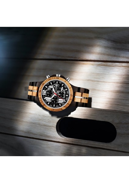 KUN1104 Kunhuang 1023 Hollow Takvim Kadran Erkek Kuvars Izle Fonksiyonel Chrono Lüks Ahşap Bilek Saatler (Yurt Dışından)
