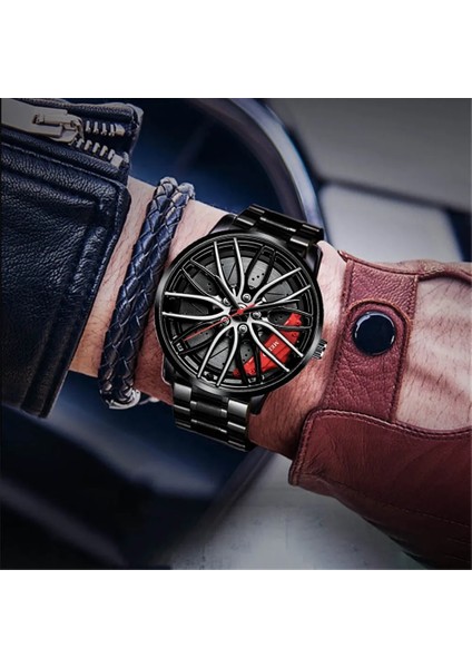 C7 HW011 Erkek Lüks Saatler Spor Araba Saatler 3D Spor Jant Hub Tekerlek Kol Saati Araba Kuvars Erkek Saatler Yaratıcı Relogio Masculi (Yurt Dışından)