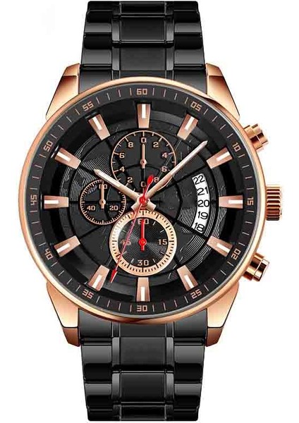 Gül Altın + Siyah Moda 2023 Yeni Ürün Su Geçirmez Aydınlık Erkek Kuvars Izle Büyük Kadran Çok Fonksiyonlu Paslanmaz Çelik Kayış Kuvars Izle (Yurt Dışından)