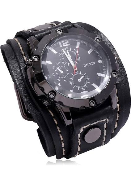 Siyah Sıcak Tarzı Vintage El-Dikiş Deri Bilezik Kuvars Saatler Erkekler ve Kadınlar Için Punk Bileklik Bireysellik Izle (Yurt Dışından)