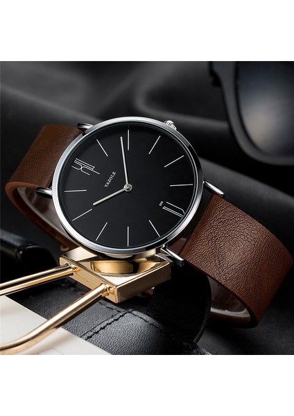 B Kahverengi B Yazole 506 Izle Erkekler Su Geçirmez Ultra Ince Kuvars Izle Erkekler Için Moda Basit Siyah Erkekler Izle Erkek Kol Saati Montre Homme (Yurt Dışından)