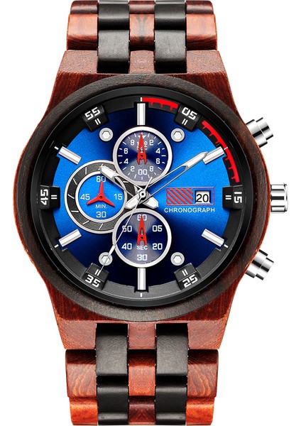 Abanoz Kırmızı Sandal Ağacı Moda Kunhuang Ahşap Izle Adam Çok Fonksiyonlu Moda Saat Kronograf Saat Bilek Izle Aydınlık Spor Kuvars Kol Saati (Yurt Dışından)