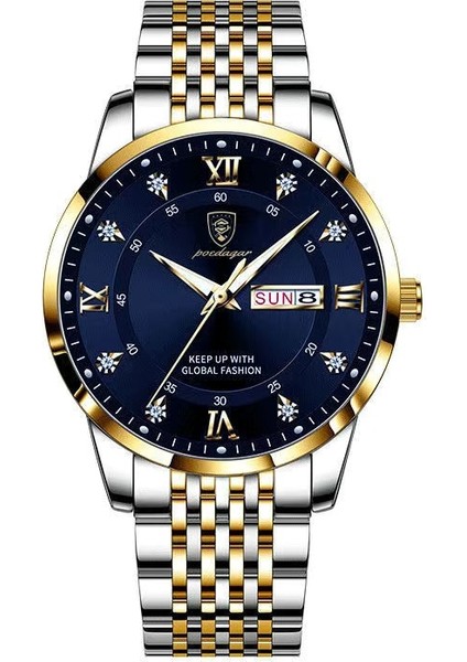836 Gd Bu S Kuvars Saat Poedagar Lüks Erkek Izle Basma Düğmesi Gizli Toka Paslanmaz Çelik Kuvars Saatler Relojes Su Geçirmez Aydınlık Tarih Izle Erkekler Için (Yurt Dışından)