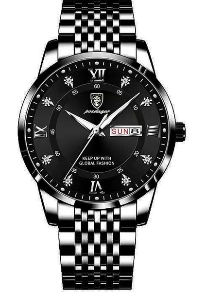 836 Gd Bu S Kuvars Saat Poedagar Lüks Erkek Izle Basma Düğmesi Gizli Toka Paslanmaz Çelik Kuvars Saatler Relojes Su Geçirmez Aydınlık Tarih Izle Erkekler Için (Yurt Dışından)