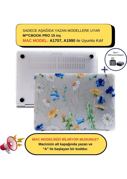 Macbook Pro Kılıf 15 inç A1707 A1990 ile Uyumlu Flower01NL